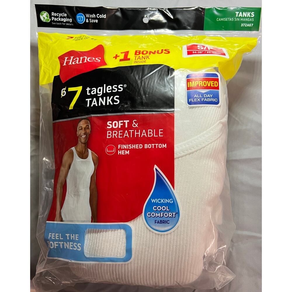 NEW Hanes 7 Tagless Tanks Small 34-36 Finished Hem Moisture Wicking Breathable - Picture 8 of 8
